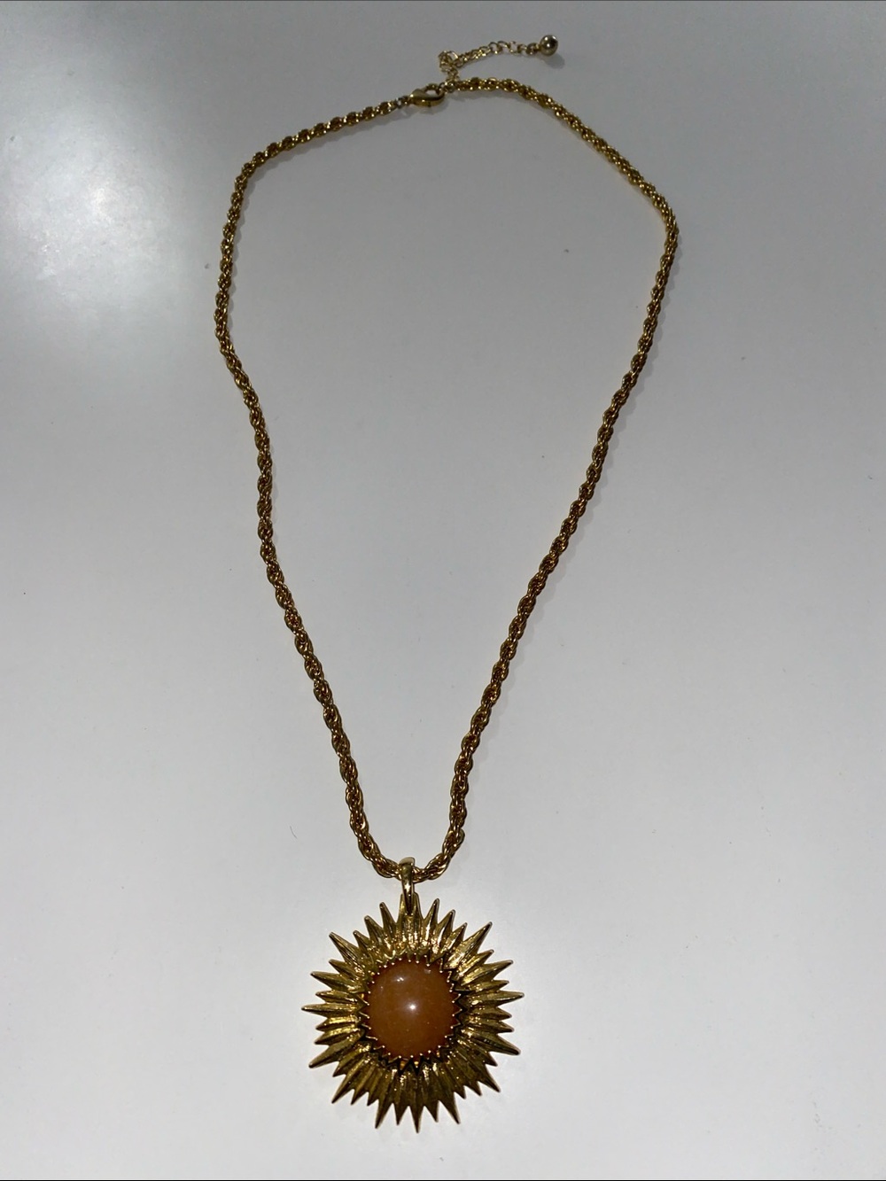 Gold Sunburst Pendant Necklace with Amber Center - Women Jewelry
